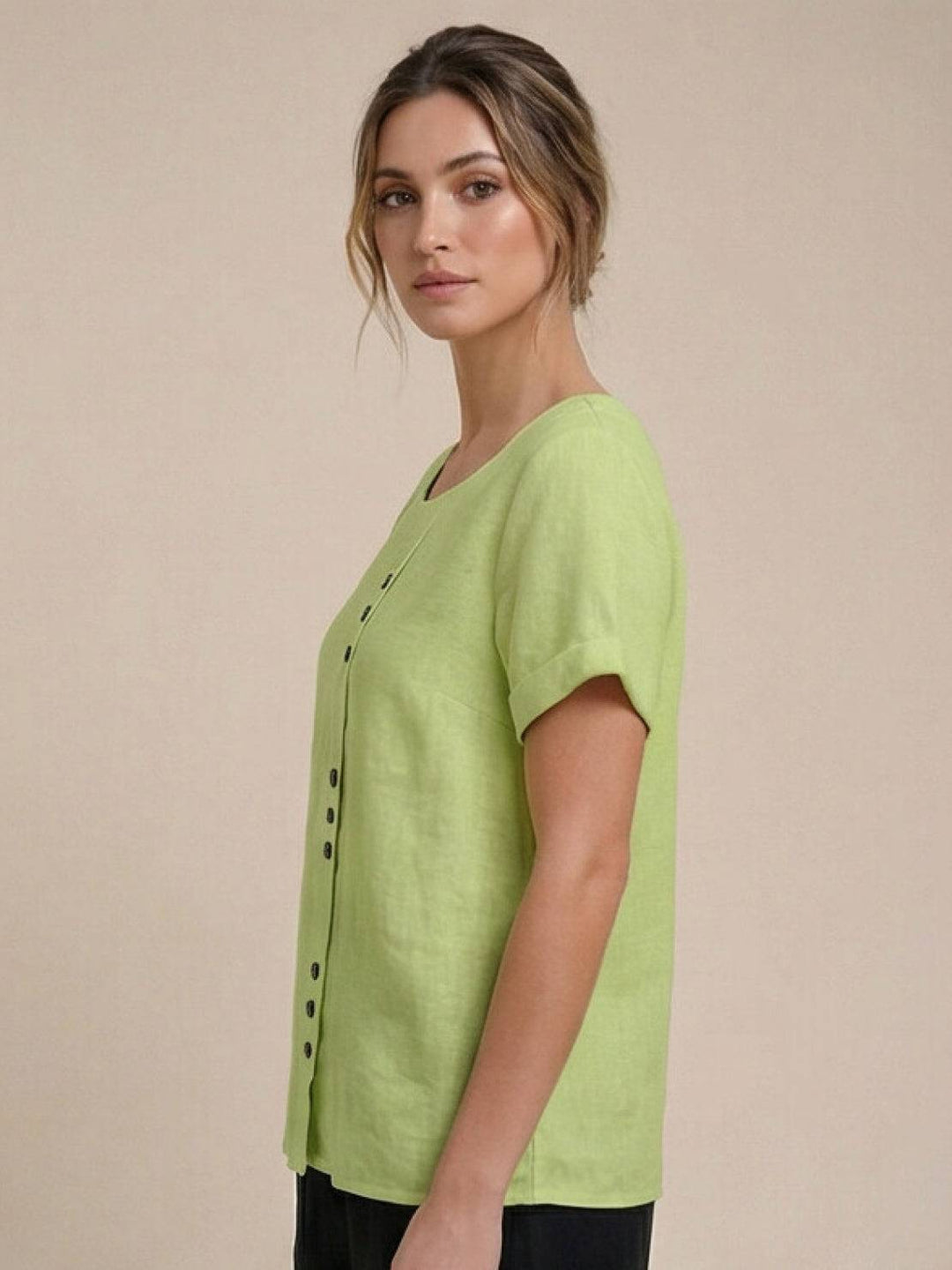 Elara | Blusa a maniche corte dalla vestibilità morbida in misto lino con dettaglio di bottoni