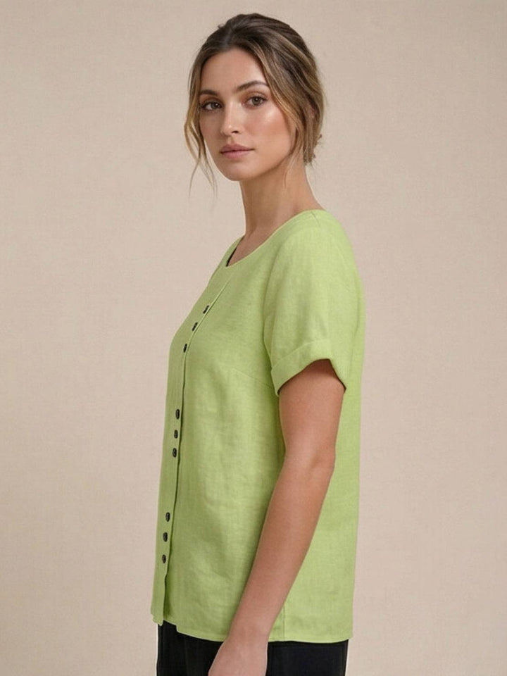 Elara | Blusa a maniche corte dalla vestibilità morbida in misto lino con dettaglio di bottoni
