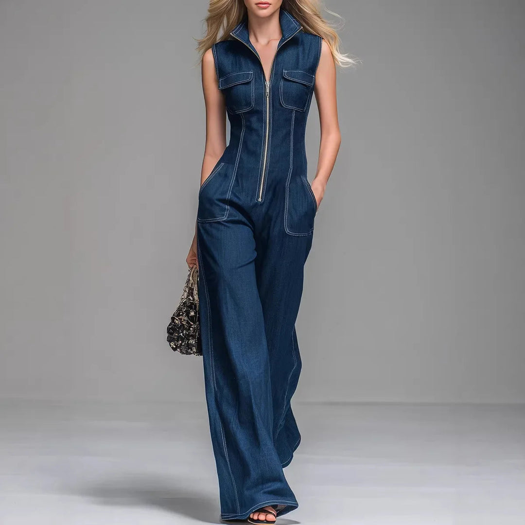 Virelle | Wide-Leg Denim Utility Jumpsuit