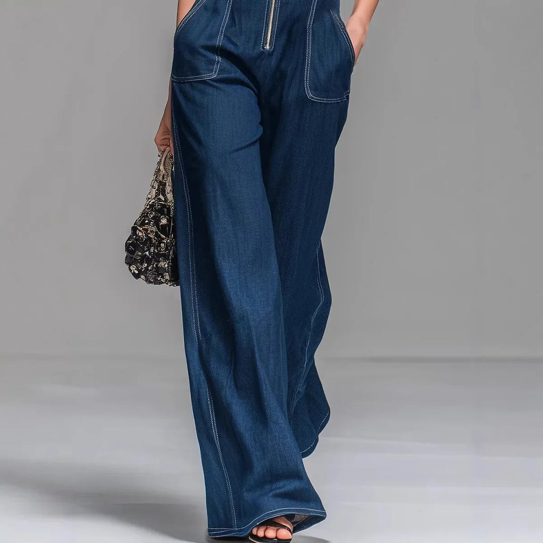 Virelle | Wide-Leg Denim Utility Jumpsuit