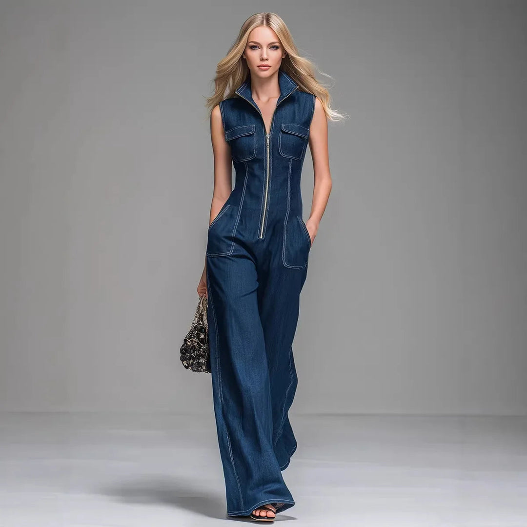Virelle | Wide-Leg Denim Utility Jumpsuit