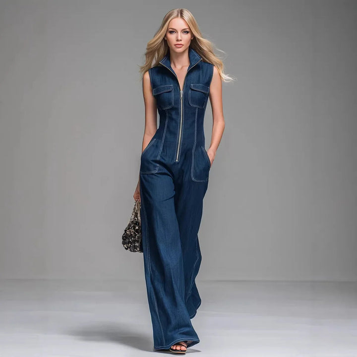 Virelle | Wide-Leg Denim Utility Jumpsuit